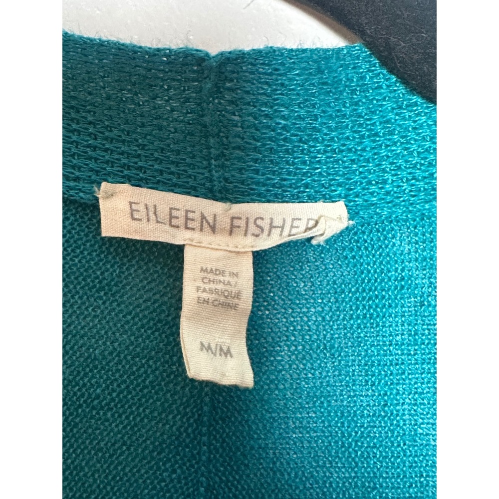 EILEEN FISHER 100%‎ Organic Linen Kimono Cardigan Teal M Lightweight Minimalist - Picture 3 of 4